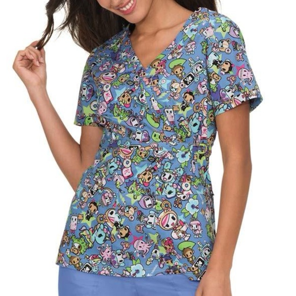 Rare TokiDoki by Koi Luna Multi Character Scrub Top Adult Size XL Donutella - Picture 2 of 5